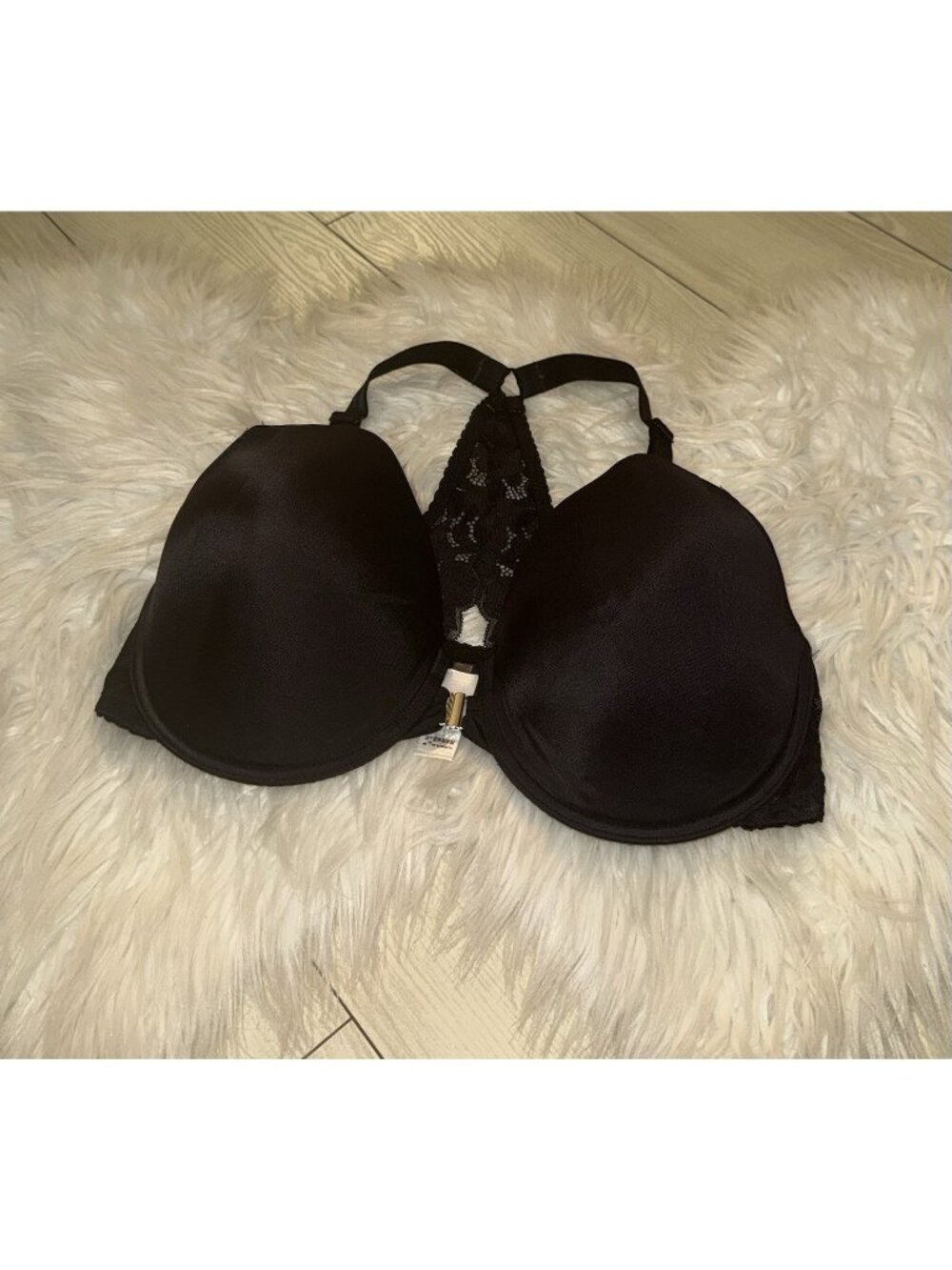Lascana Front Close Racerback Bra Lined Underwire Lace Trim Womens 34E Black